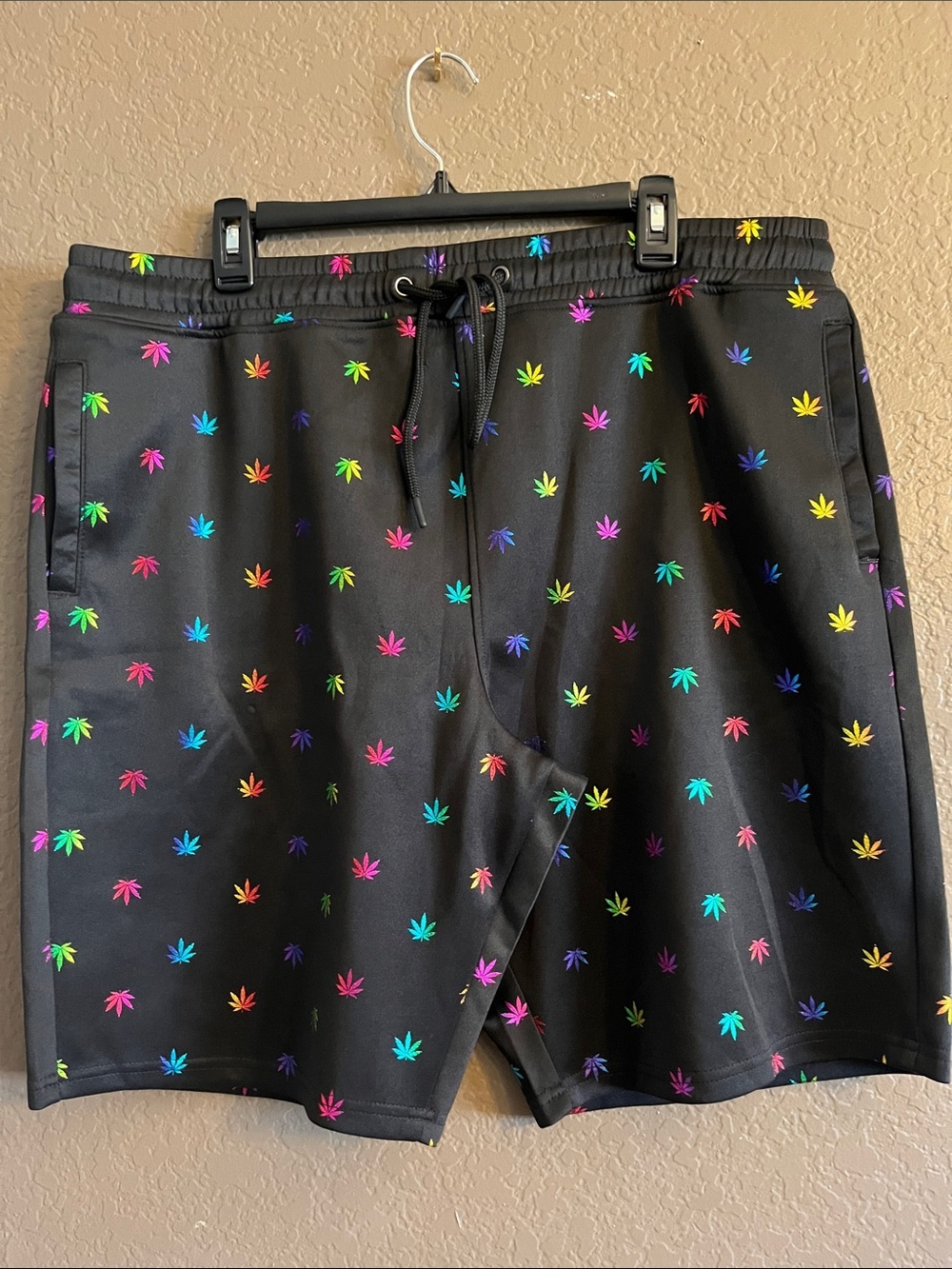 Black Men's Trunks with Rainbow Leaf Print